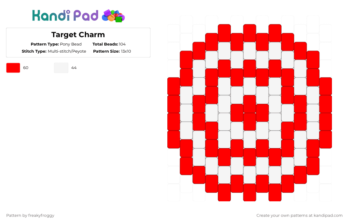 Target Charm - Pony Bead Pattern by freakyfroggy on Kandi Pad - hunt, hunter, red, target, white