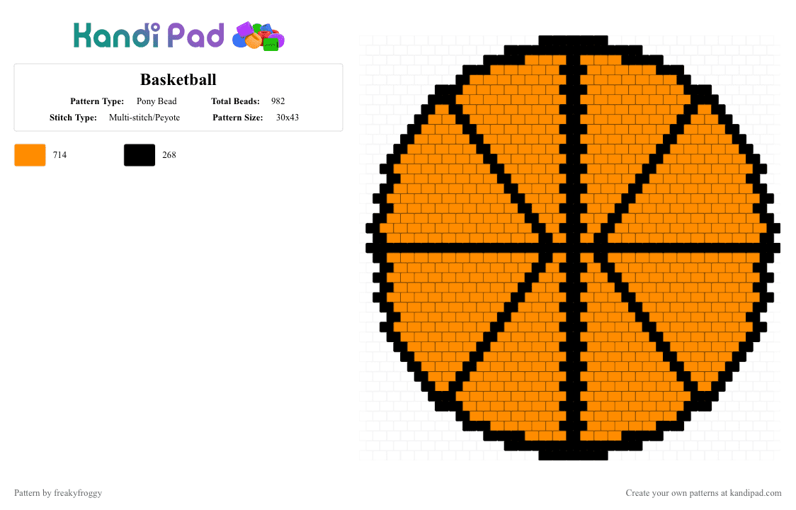 Basketball - Pony Bead Pattern by freakyfroggy on Kandi Pad - black,orange,basketball,ball,sport,sports