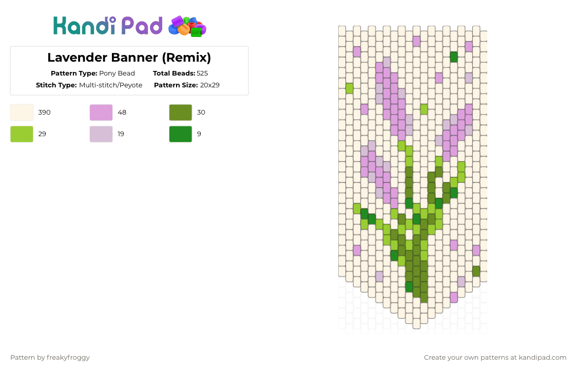 Lavender Banner (Remix) - Pony Bead Pattern by freakyfroggy on Kandi Pad - white,pink,green,lavender,panel,banner,flower,purple,pretty,whimsical