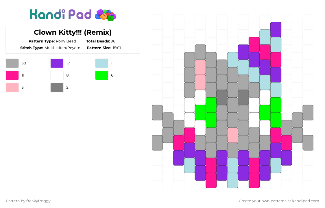 Clown Kitty!!! (Remix) - Pony Bead Pattern by freakyfroggy on Kandi Pad - beige,pink,purple,kitty,cat,kitten,clown,circus