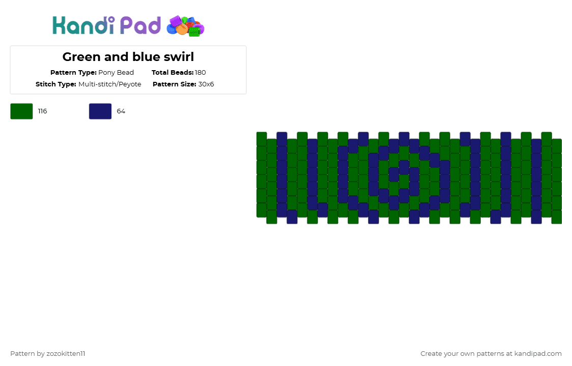 Green and blue swirl - Pony Bead Pattern by zozokitten11 on Kandi Pad - green,purple,blue