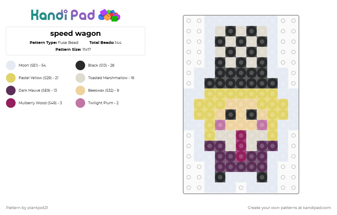 speed wagon - Fuse Bead Pattern by plantpot21 on Kandi Pad - beige,yellow,jojo,speed wagon,anime,cute,charm