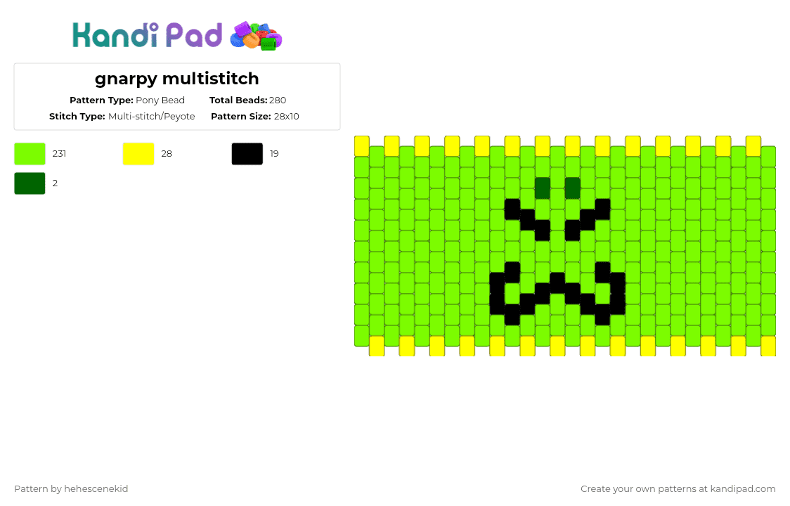 gnarpy multistitch - Pony Bead Pattern by hehescenekid on Kandi Pad - green,regretevator,gnarpy,alien