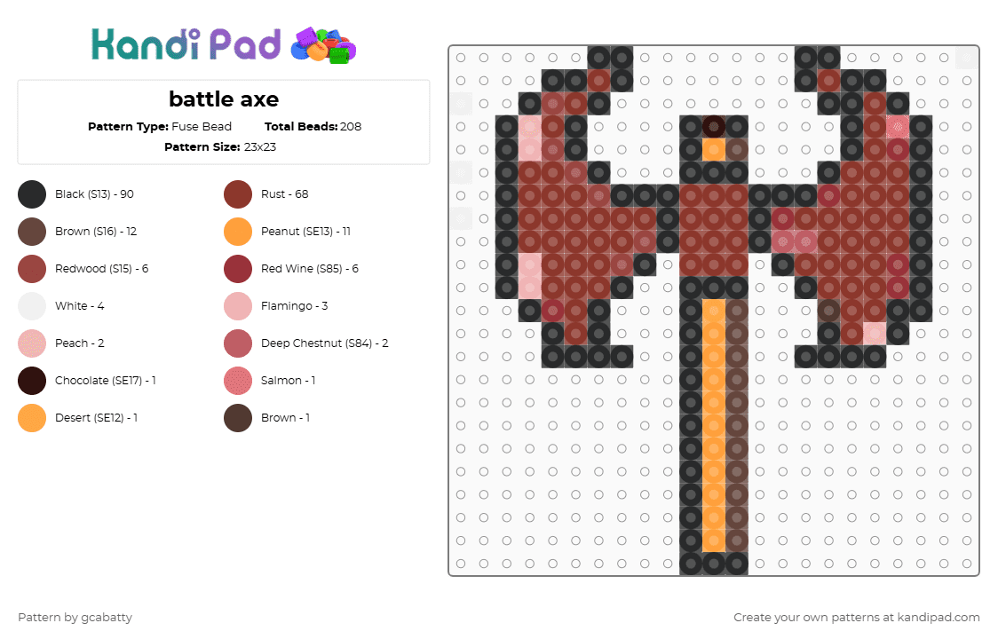 battle axe - Fuse Bead Pattern by gcabatty on Kandi Pad - red