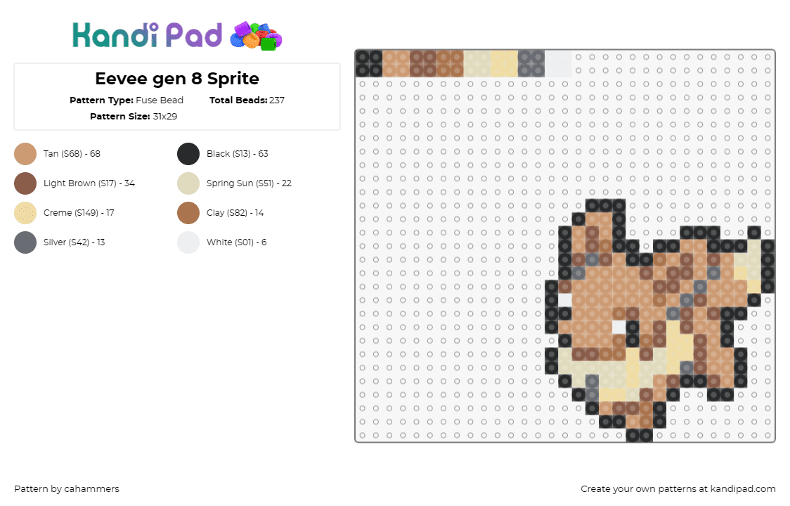 Eevee gen 8 Sprite - Fuse Bead Pattern by cahammers on Kandi Pad - eevee,pokemon,fan-favorite,classic,character,brown,beige