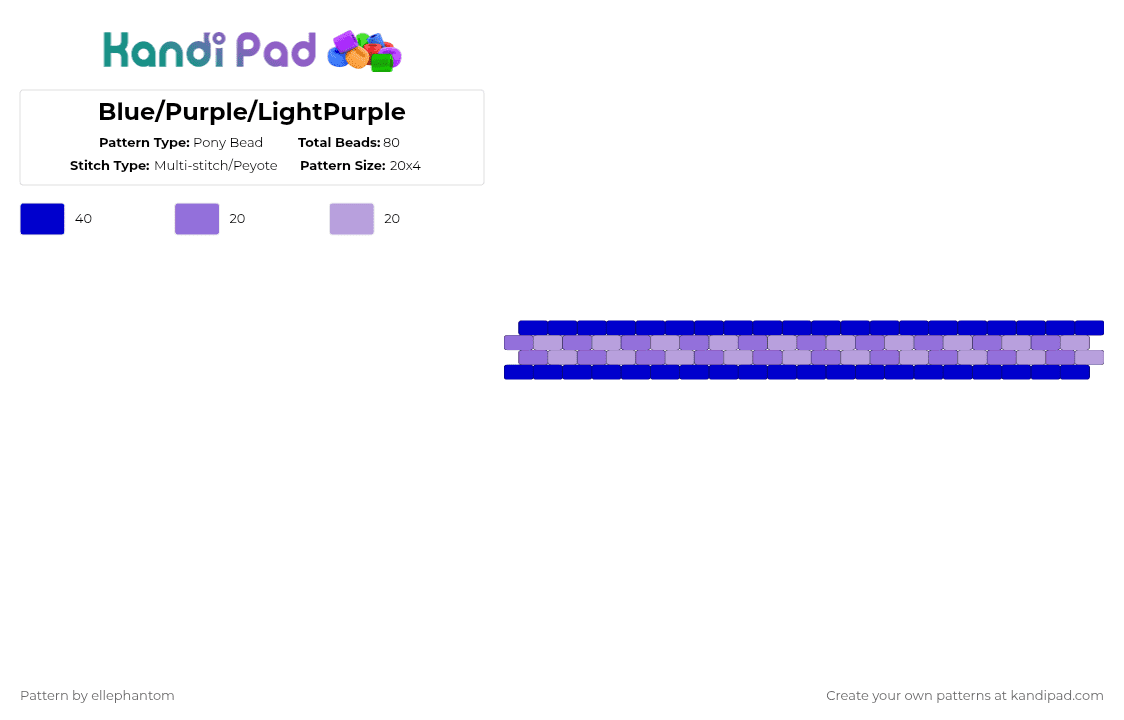 Blue/Purple/LightPurple - Pony Bead Pattern by ellephantom on Kandi Pad - purple