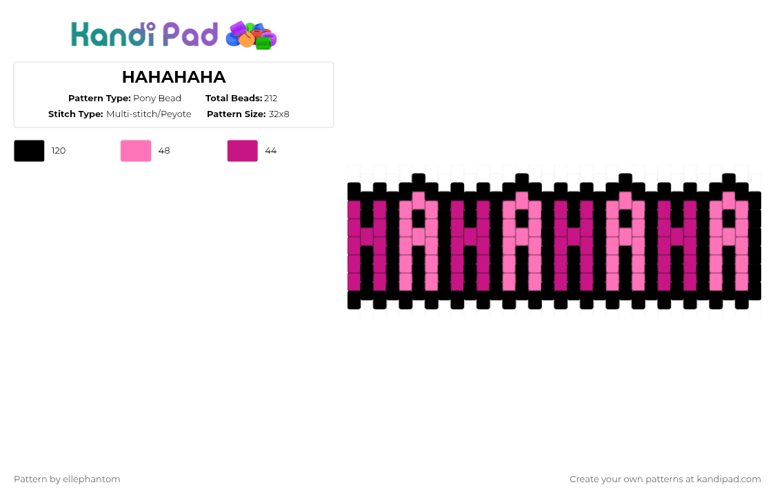 HAHAHAHA cuff 2 - Pony Bead Pattern by ellephantom on Kandi Pad - black,pink