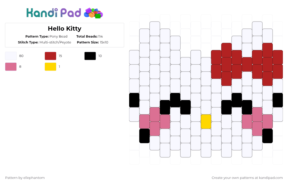 Hello Kitty - Pony Bead Pattern by ellephantom on Kandi Pad - white,pink,red