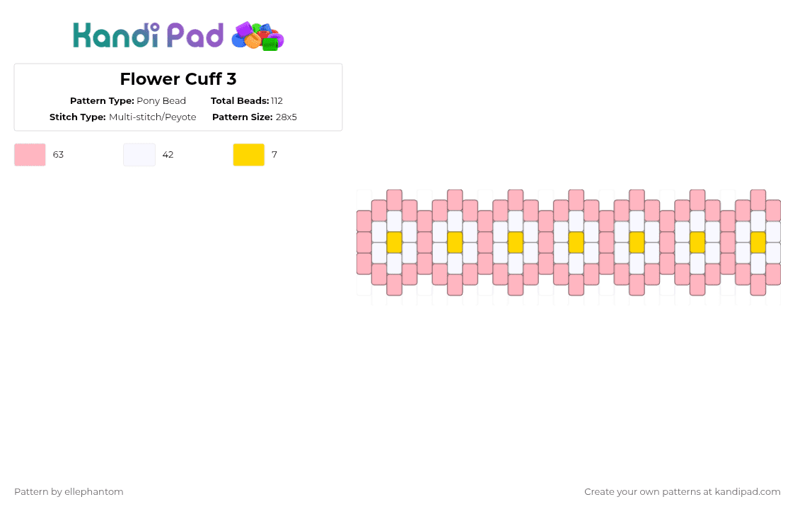 Flower Cuff 3 - Pony Bead Pattern by ellephantom on Kandi Pad - pink