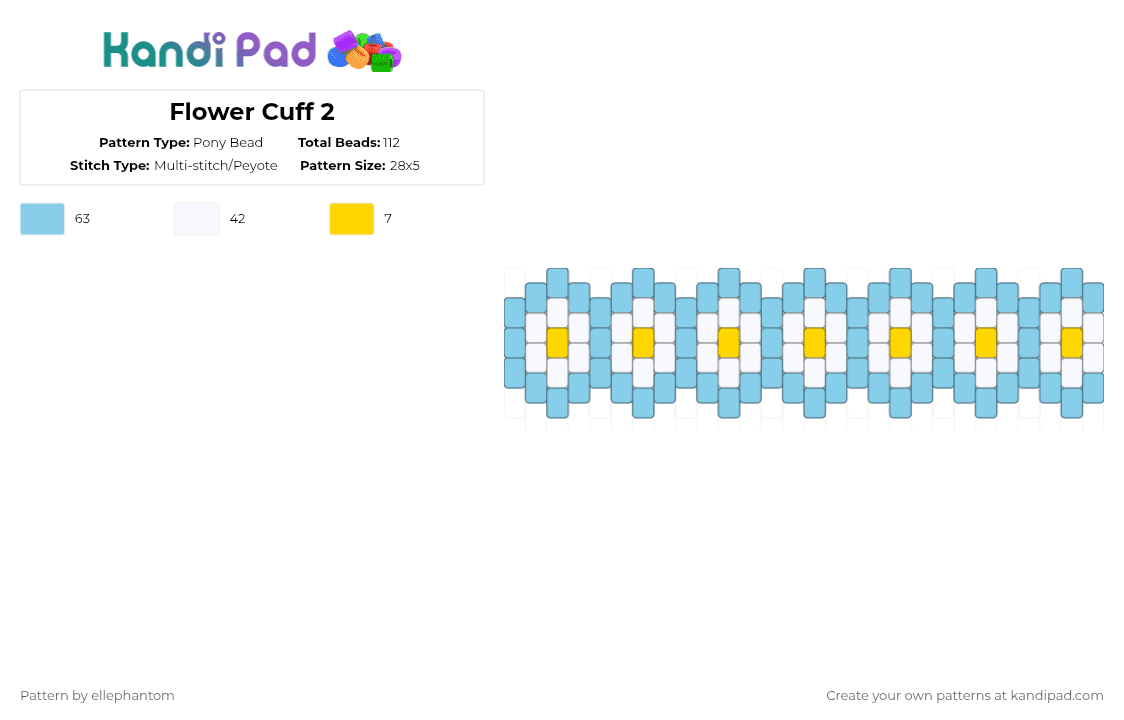 Flower Cuff 2 - Pony Bead Pattern by ellephantom on Kandi Pad - light blue