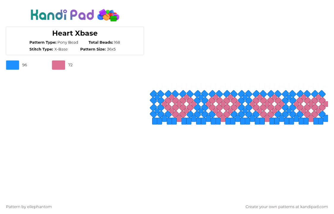 Heart Xbase - Pony Bead Pattern by ellephantom on Kandi Pad - pink,light blue