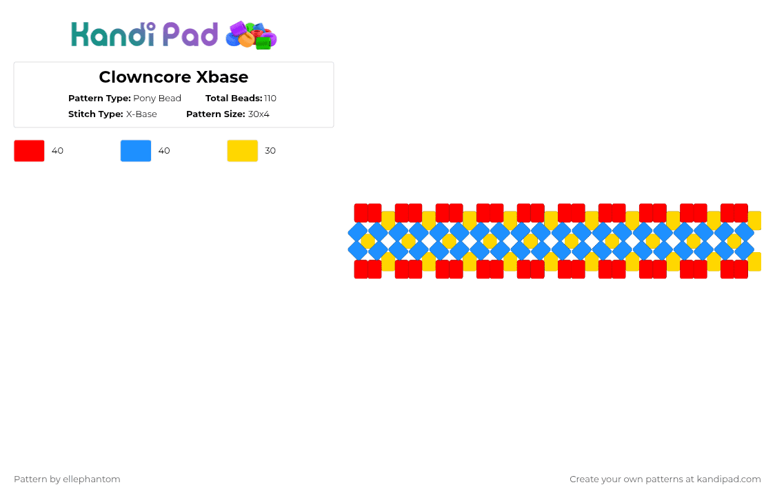 Clowncore Xbase - Pony Bead Pattern by ellephantom on Kandi Pad - red,light blue