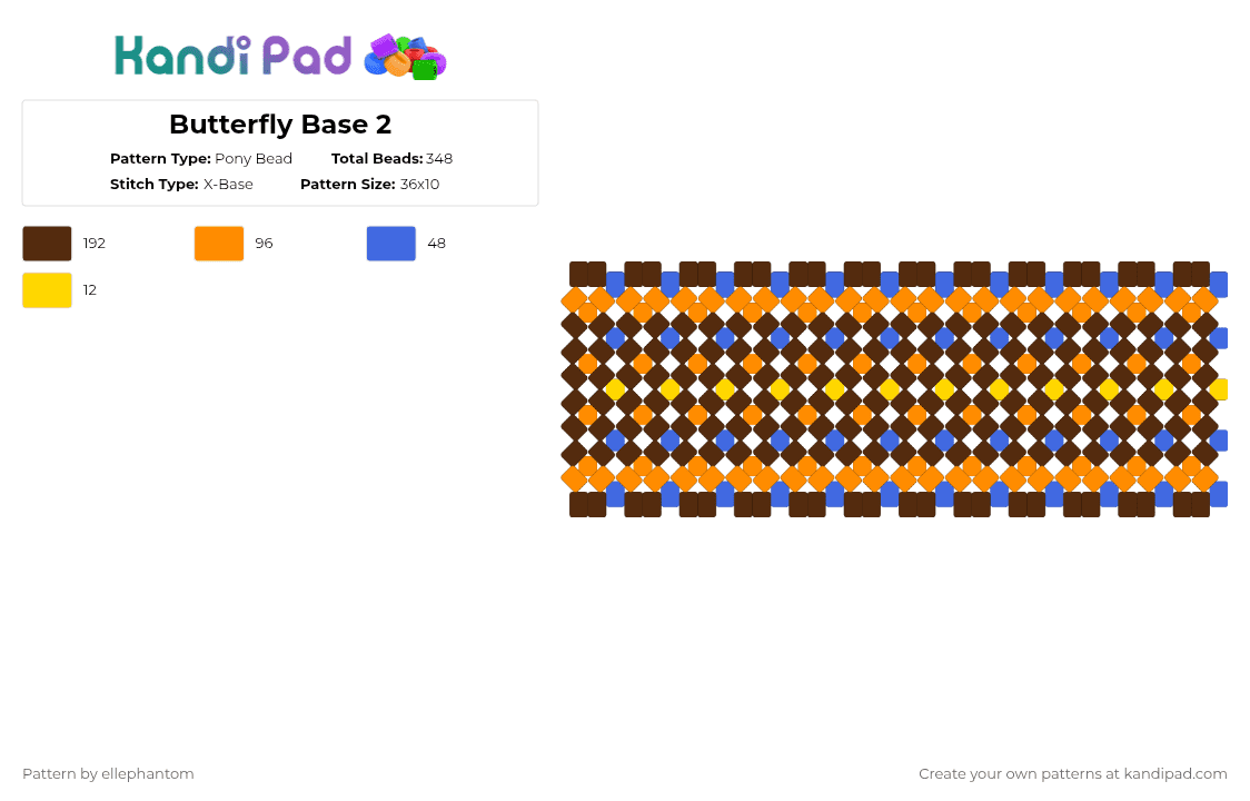 Butterfly Base 2 - Pony Bead Pattern by ellephantom on Kandi Pad - brown,orange