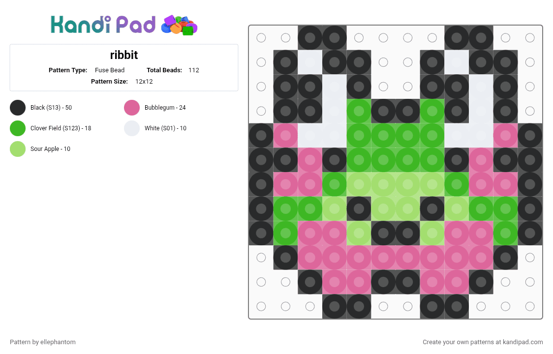 ribbit - Fuse Bead Pattern by ellephantom on Kandi Pad - pink,green