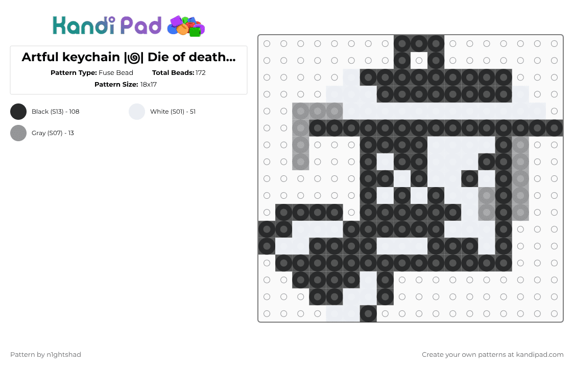 Artful keychain |౷| Die of death - DoD - Fuse Bead Pattern by b2rrygnb_n1ghtshad3 on Kandi Pad - black,white,roblox,forsaken,die of death,dod,artful