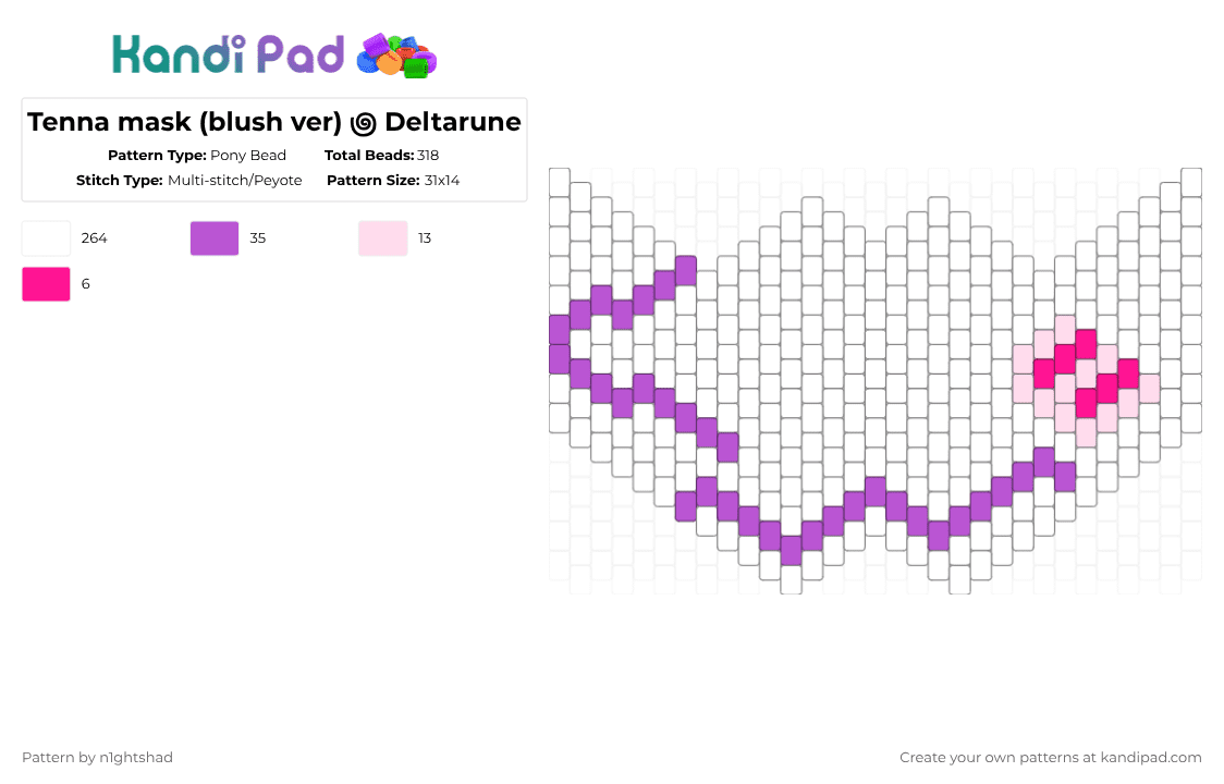 Tenna mask (blush ver) ౷ Deltarune - Pony Bead Pattern by b2rrygnb_n1ghtshad3 on Kandi Pad - white,tenna,mr tenna,undertale,deltarune,mask,tv time