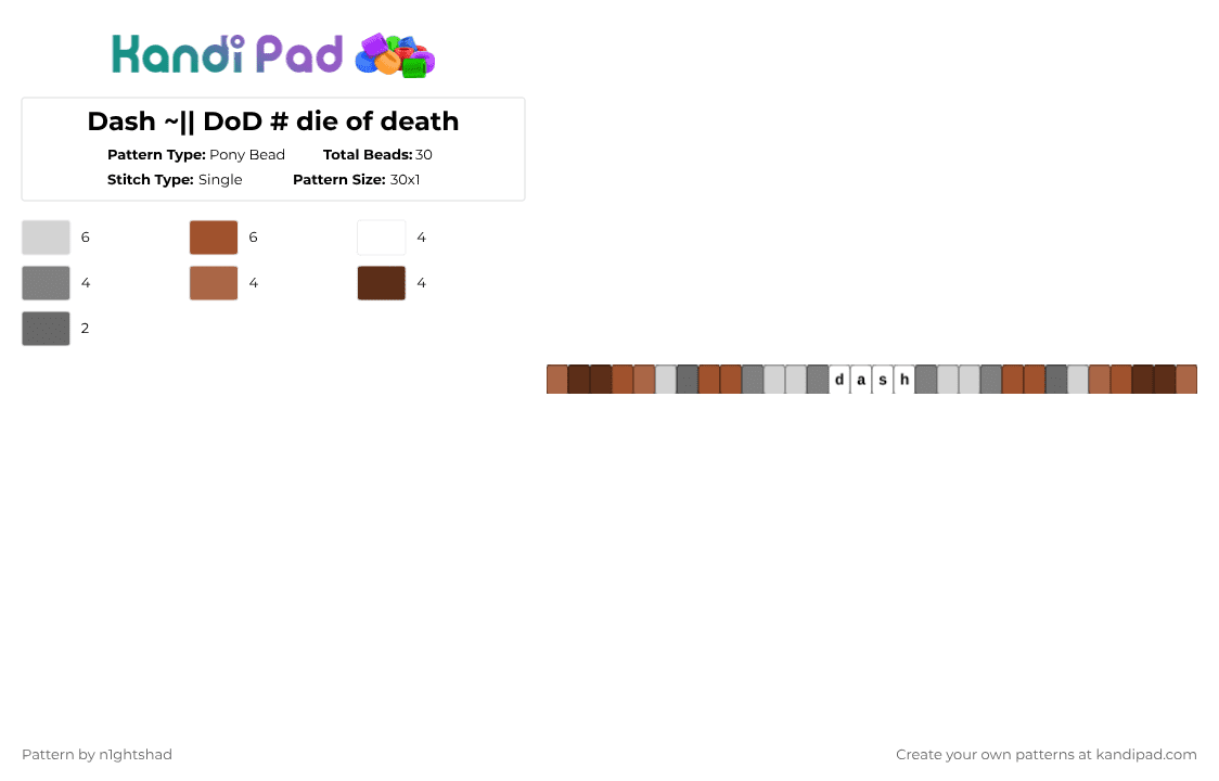 Dash ~|| DoD # die of death - Pony Bead Pattern by b2rrygnb_n1ghtshad3 on Kandi Pad - gray,red,die of death,dash,dod,forsaken,roblox