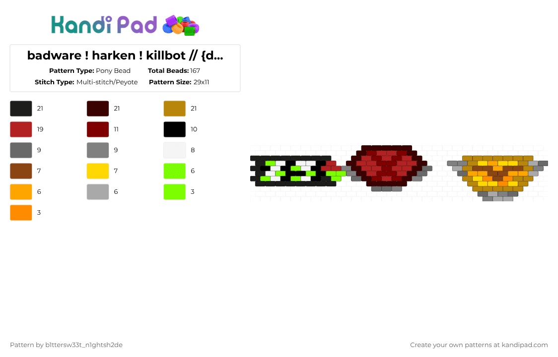 badware ! harken ! killdroid // {die of death/ DoD keychains - Pony Bead Pattern by b2rrygnb_n1ghtshad3 on Kandi Pad - red,brown,gray,gold,die of death,roblox,dod,harken,killbot,badware
