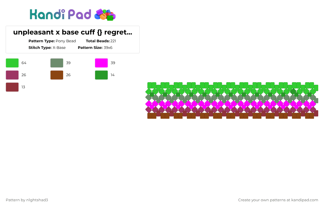 unpleasant x base cuff {} regretevator - Pony Bead Pattern by b2rrygnb_n1ghtshad3 on Kandi Pad - green,pink