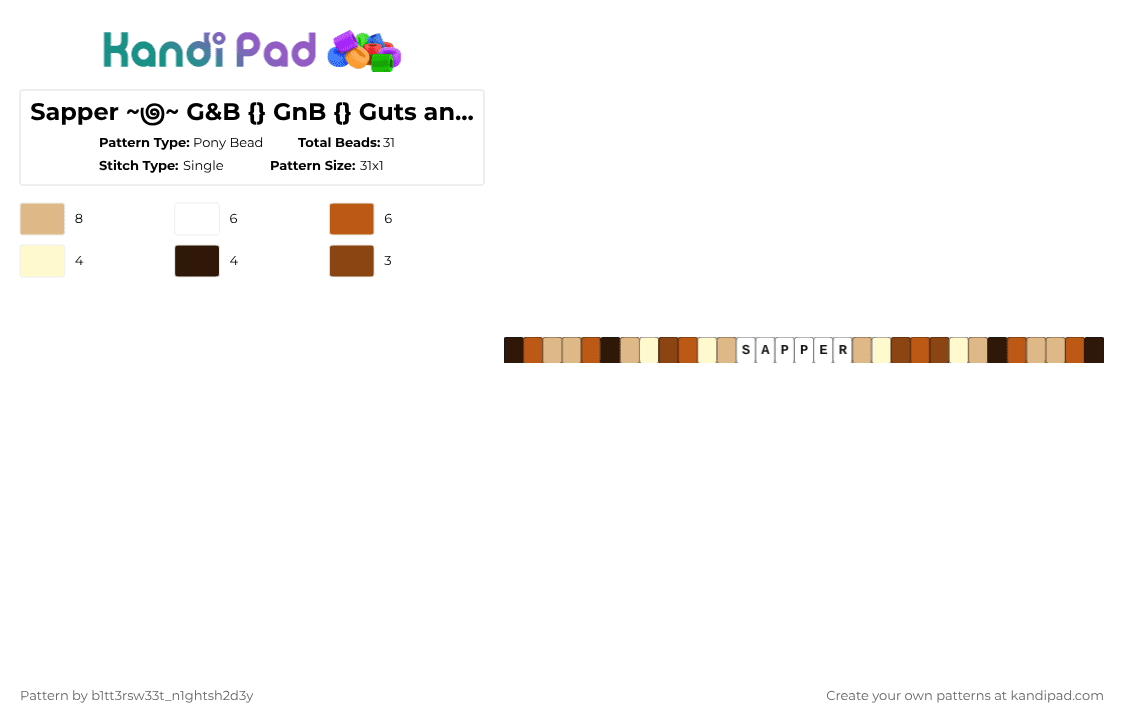 Sapper ~౷~ G&B {} GnB {} Guts and Blackpowder - Pony Bead Pattern by b2rrygnb_n1ghtshad3 on Kandi Pad - beige, gnb, guts and blackpowder, red, roblox, sapper