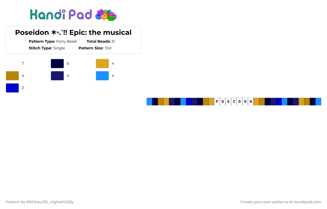 Poseidon ✶⋆.˚!! Epic: the musical - Pony Bead Pattern by b2rrygnb_n1ghtshad3 on Kandi Pad - purple,greek,poseidon,epic the musical