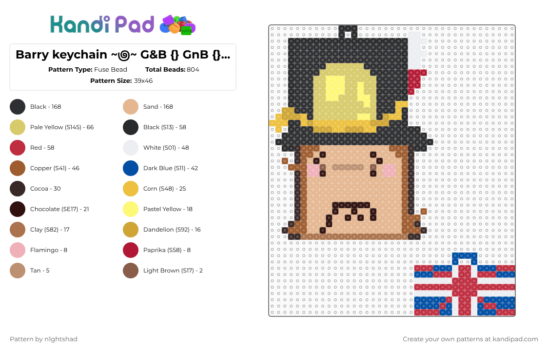 Barry keychain ~౷~ G&B {} GnB {} Guts and Blackpowder - Fuse Bead Pattern by b2rrygnb_n1ghtshad3 on Kandi Pad - yellow,beige,guts and blackpowder,gnb,barry,roblox,british