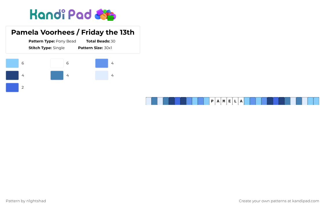 Pamela voorhees |~|  Friday the 13th - Pony Bead Pattern by b2rrygnb_n1ghtshad3 on Kandi Pad - light blue,blue,horror moive,horror,moive,killer,jason voorhess,friday the 13th