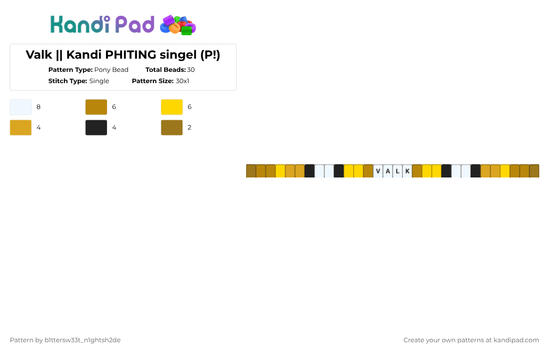 Valk || Kandi PHITING singel (P!) - Pony Bead Pattern by b2rrygnb_n1ghtshad3 on Kandi Pad - gold,yellow,phithing,valk,roblox,silly