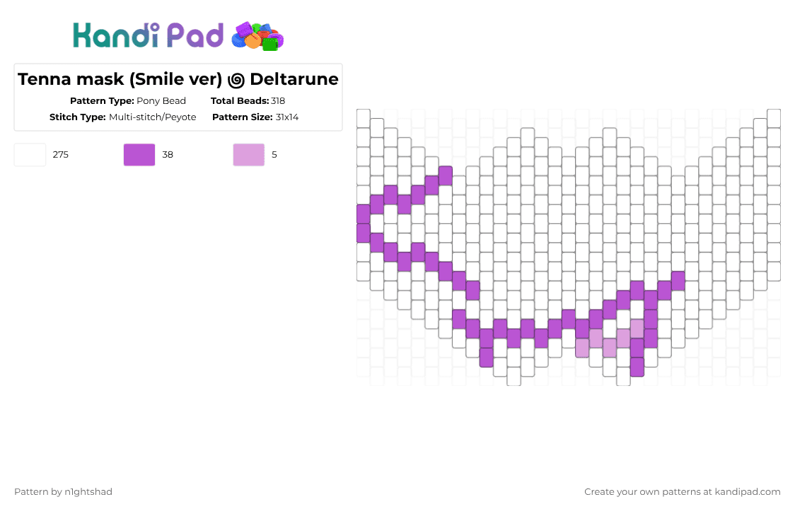 Tenna mask (Smile ver) ౷ Deltarune - Pony Bead Pattern by b2rrygnb_n1ghtshad3 on Kandi Pad - white,tenna,deltarune,undertale,tv time,mr tenna,mask