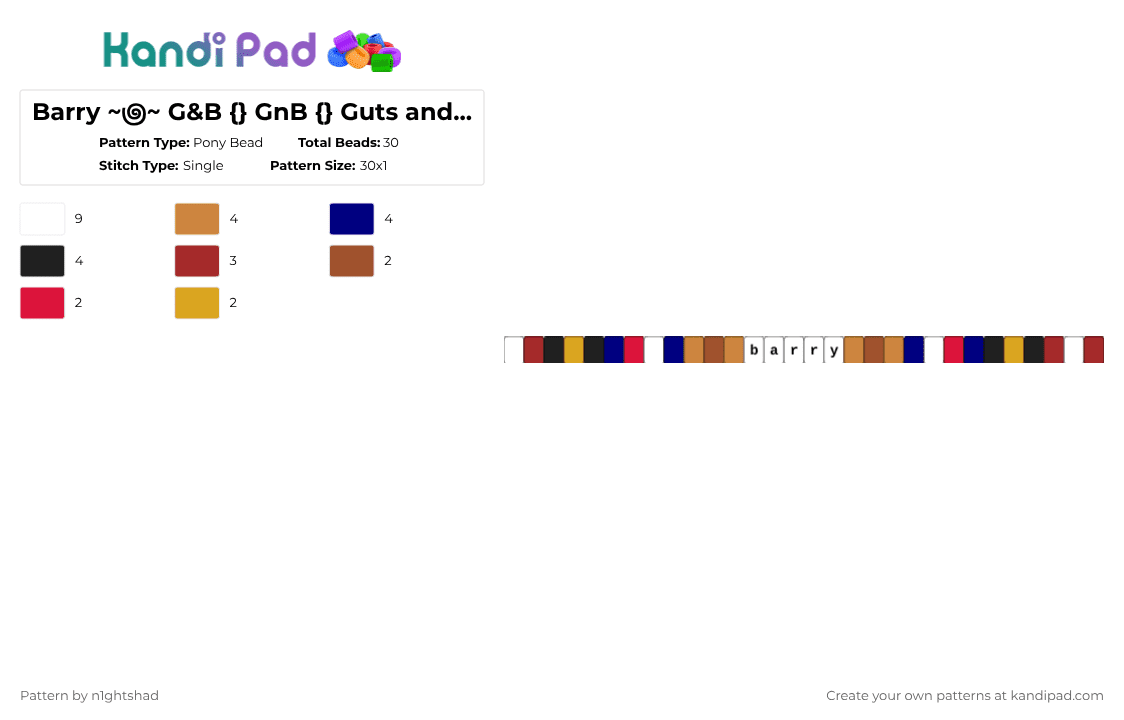 Barry ~౷~ G&B {} GnB {} Guts and Blackpowder - Pony Bead Pattern by b2rrygnb_n1ghtshad3 on Kandi Pad - orange,red,gnb,guts and blackpowder,roblox,zombie,barry,game
