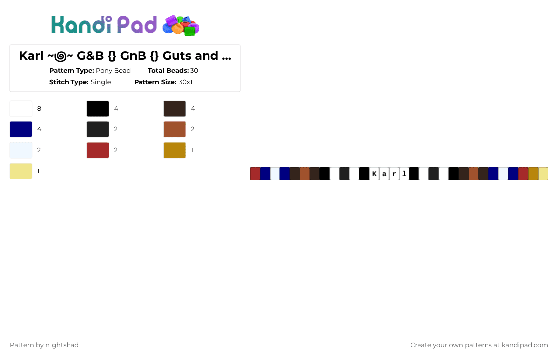 Karl ~౷~ G&B {} GnB {} Guts and Blackpowder - Pony Bead Pattern by b2rrygnb_n1ghtshad3 on Kandi Pad - white,brown,red,purple,guts and blackpowder,roblox,zombie,game,karl