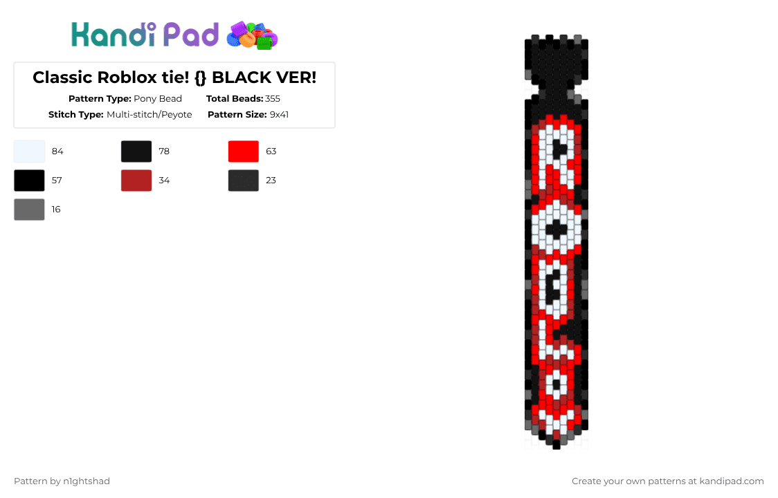 Classic Roblox tie! {} BLACK VER! - Pony Bead Pattern by b2rrygnb_n1ghtshad3 on Kandi Pad - red,roblox,roblox tie,classic,retro roblox,tie