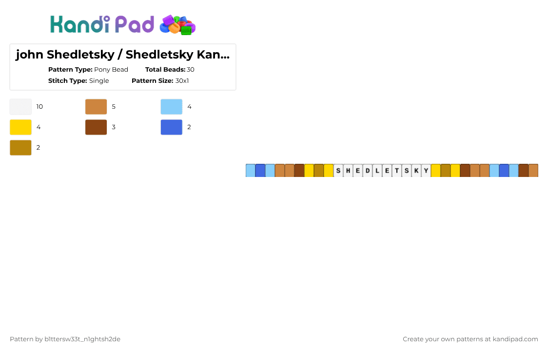john Shedletsky / Shedletsky Kandi {} singel - Pony Bead Pattern by b2rrygnb_n1ghtshad3 on Kandi Pad - light blue,orange,yellow