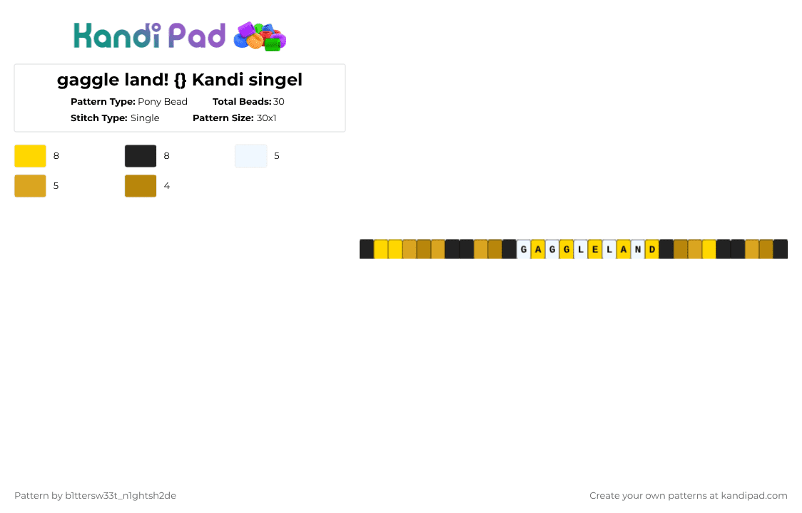 gaggle land! {} Kandi singel - Pony Bead Pattern by b2rrygnb_n1ghtshad3 on Kandi Pad - yellow,gaggleland,gaggle,smiley,happy face,epic