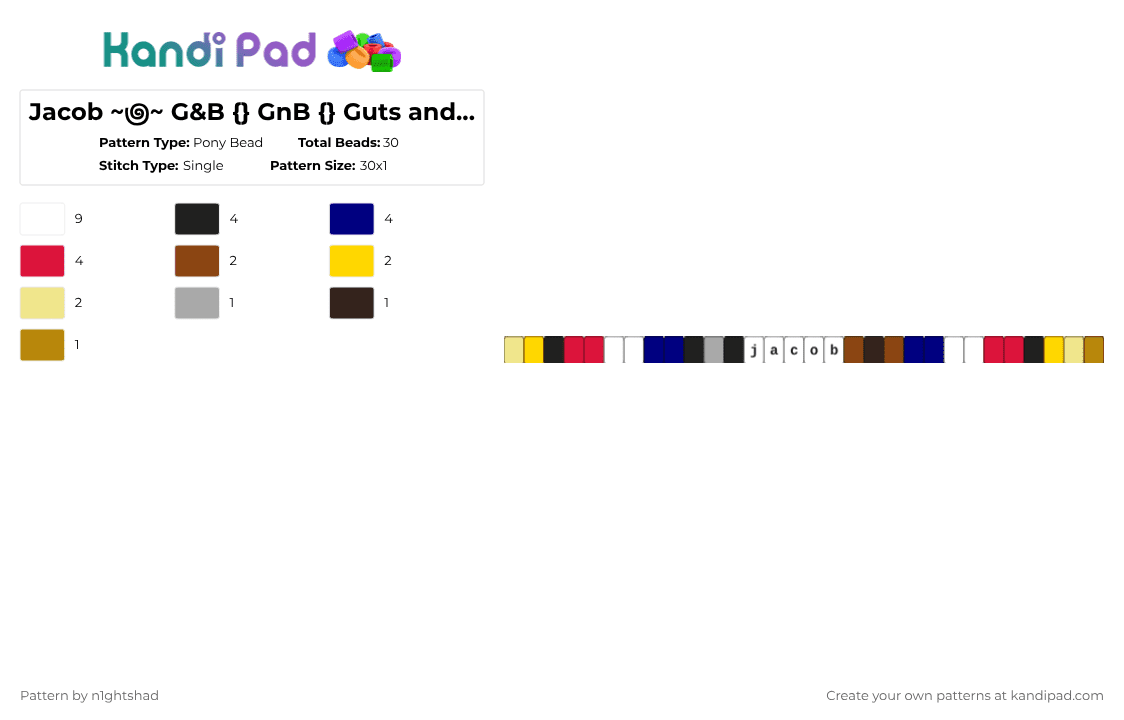 Jacob ~౷~ G&B {} GnB {} Guts and Blackpowder - Pony Bead Pattern by b2rrygnb_n1ghtshad3 on Kandi Pad - purple,red,yellow,guts and blackpowder,roblox,gnb,army,zombie,france,jacob