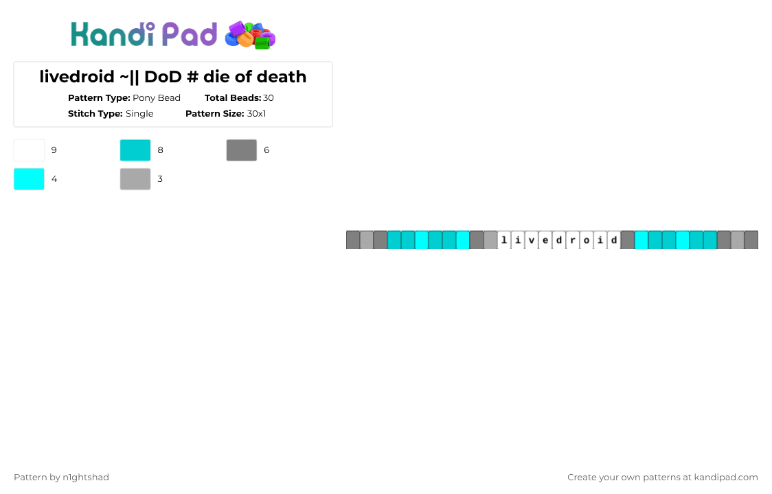 livedroid ~|| DoD # die of death - Pony Bead Pattern by b2rrygnb_n1ghtshad3 on Kandi Pad - light blue,die of death,roblox,livedroid,killdroid,dod,classic roblox