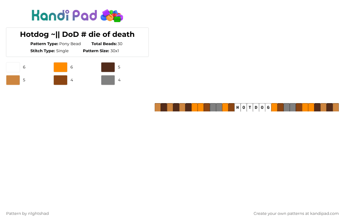 Hotdog ~|| DoD # die of death - Pony Bead Pattern by b2rrygnb_n1ghtshad3 on Kandi Pad - orange,die of death,dod,forsaken,roblox,hotodg,retro roblox,classic roblox