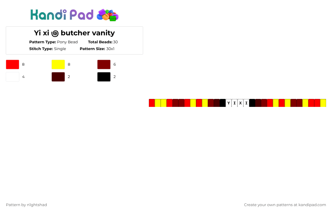 Yi xi ౷ butcher vanity - Pony Bead Pattern by b2rrygnb_n1ghtshad3 on Kandi Pad - red,yellow,brown,yi xi,butcher vanity,synthv,meat