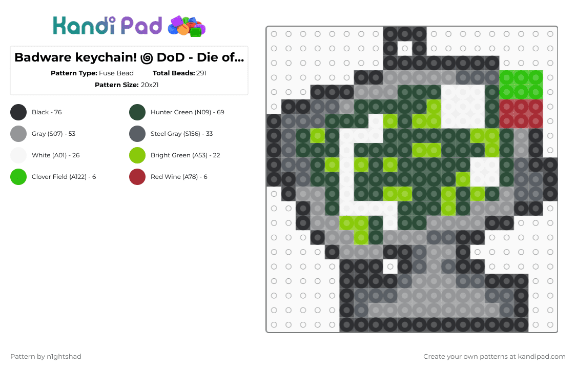Badware keychain! ౷ DoD - Die of death - Fuse Bead Pattern by b2rrygnb_n1ghtshad3 on Kandi Pad - black,gray,die of death,dod,forsaken,roblox,badware