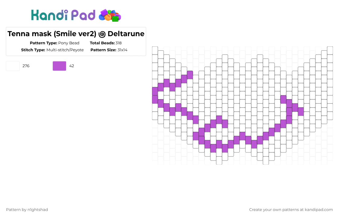 Tenna mask (Smile ver2) ౷ Deltarune - Pony Bead Pattern by b2rrygnb_n1ghtshad3 on Kandi Pad - white,tenna,undertale,deltarune,mr tenna,mr ant tenna,tv time,spamton,delta rune