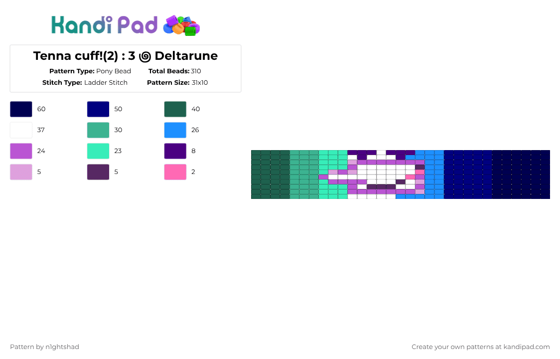 Tenna cuff!(2) : 3 ౷ Deltarune - Pony Bead Pattern by b2rrygnb_n1ghtshad3 on Kandi Pad - teal,purple,deltarune,undertale,mr tenna,tenna,spamton,yaoi
