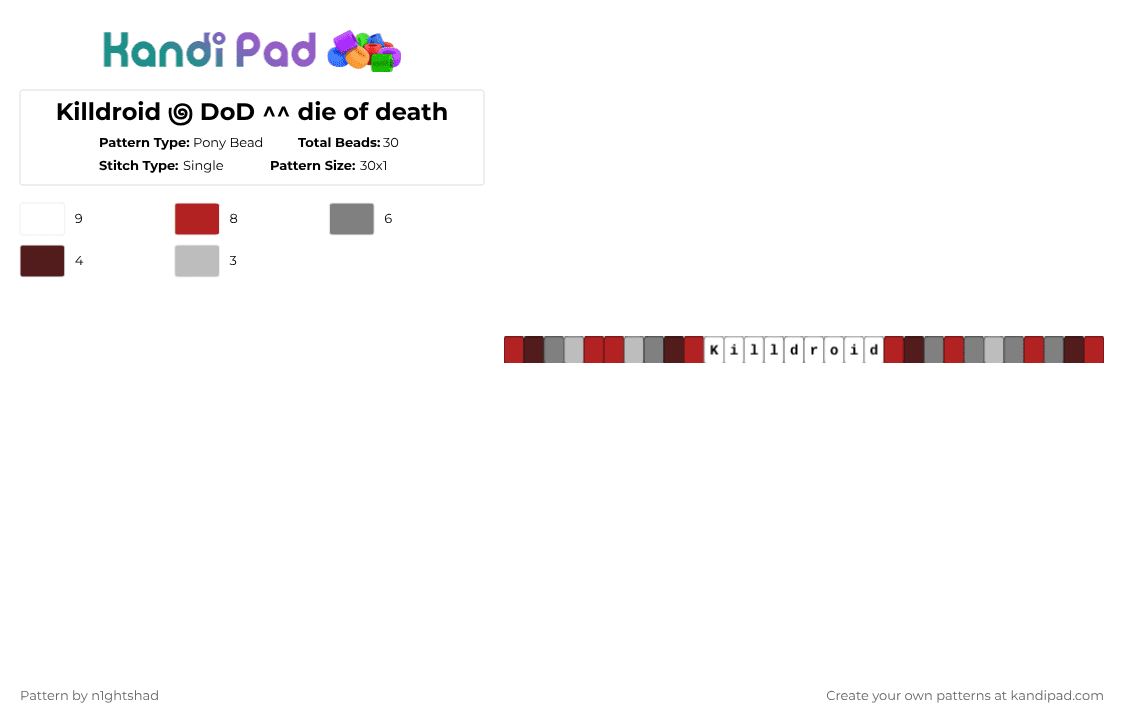 Killdroid ౷ DoD ^^ die of death - Pony Bead Pattern by b2rrygnb_n1ghtshad3 on Kandi Pad - gray,red,die of death,killdroid,dod,roblox,forsaken