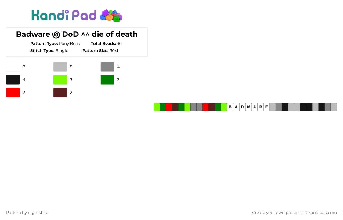 Badware ౷ DoD ^^ die of death - Pony Bead Pattern by b2rrygnb_n1ghtshad3 on Kandi Pad - green,gray,beige,badware,die of death,dod,forsaken,roblox