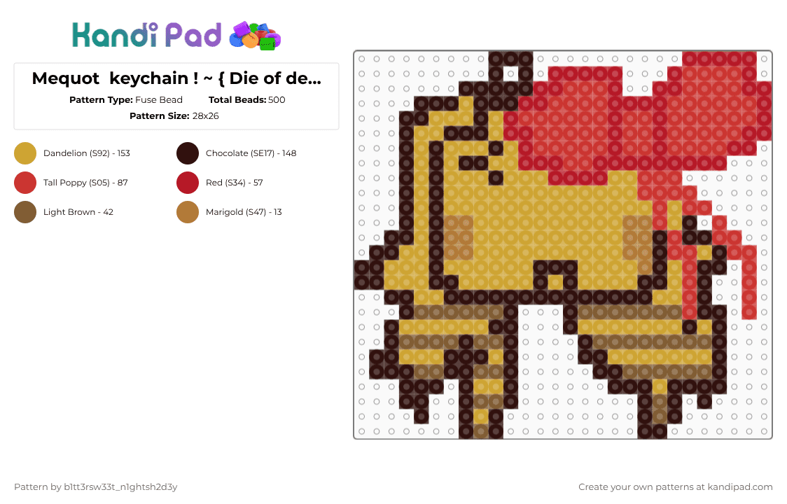 Mequot  keychain ! ~ { Die of death / DoD} - Fuse Bead Pattern by b2rrygnb_n1ghtshad3 on Kandi Pad - brown,red,orange,roblox,forsaken,die of death,dod,meqout