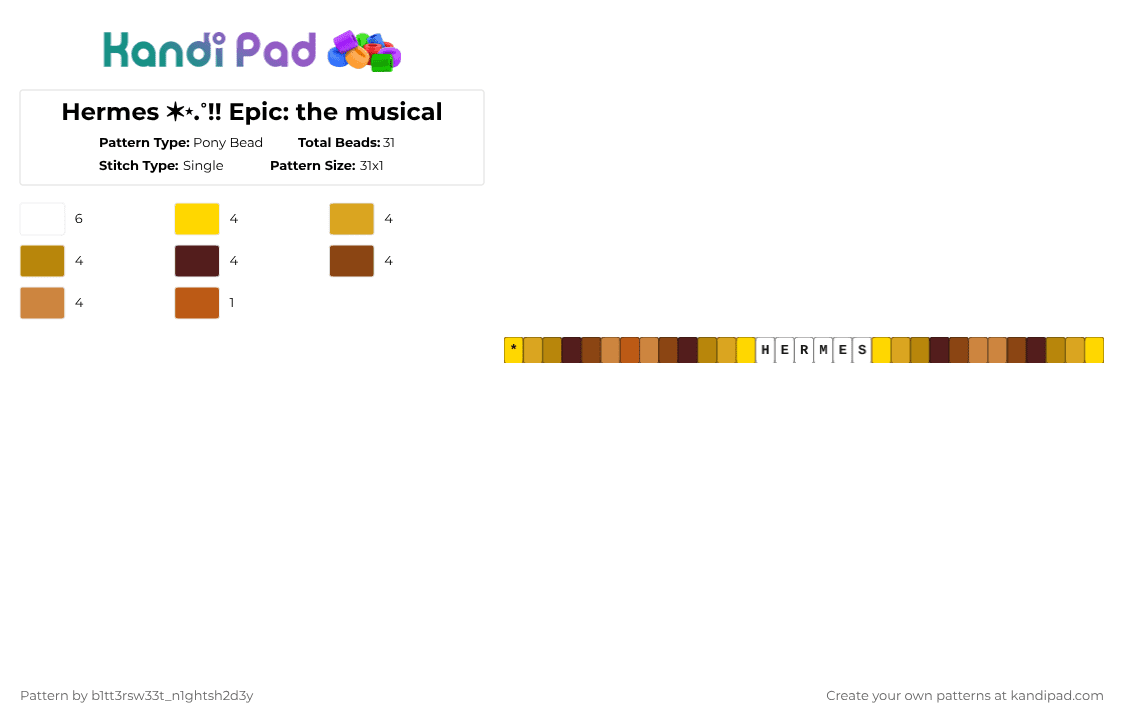 Hermes ✶⋆.˚!! Epic: the musical - Pony Bead Pattern by b2rrygnb_n1ghtshad3 on Kandi Pad - orange,red,greek,hermes,epic the musical