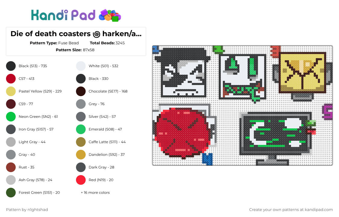 Die of death coasters ౷ harken/artful/badware/killdroid{DESC} - Fuse Bead Pattern by b2rrygnb_n1ghtshad3 on Kandi Pad - gray,brown,yellow,colorful,forsaken,die of death,roblox,coasters,artful,pursuer,dod