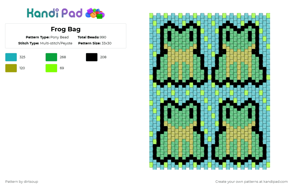 Frog Bag - Pony Bead Pattern by dirtsoup on Kandi Pad - green,teal