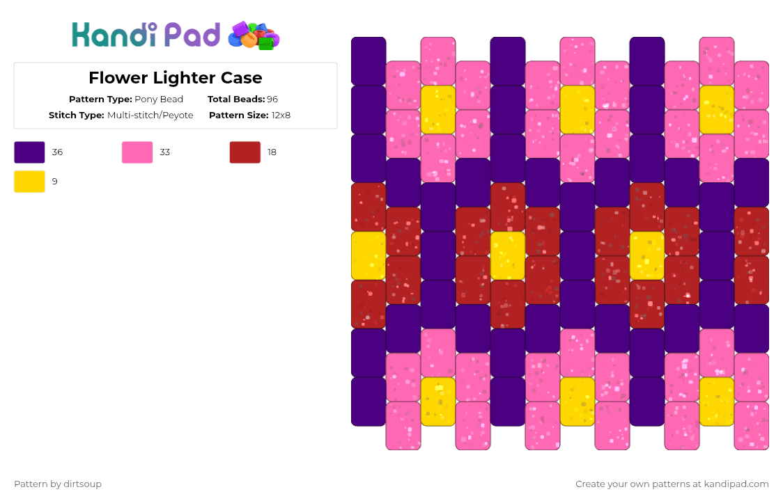 Flower Lighter Case - Pony Bead Pattern by dirtsoup on Kandi Pad - purple,pink