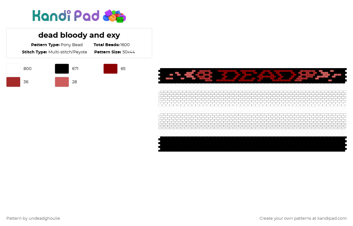 dead bloody and exy - Pony Bead Pattern by undeadghoulie on Kandi Pad - white