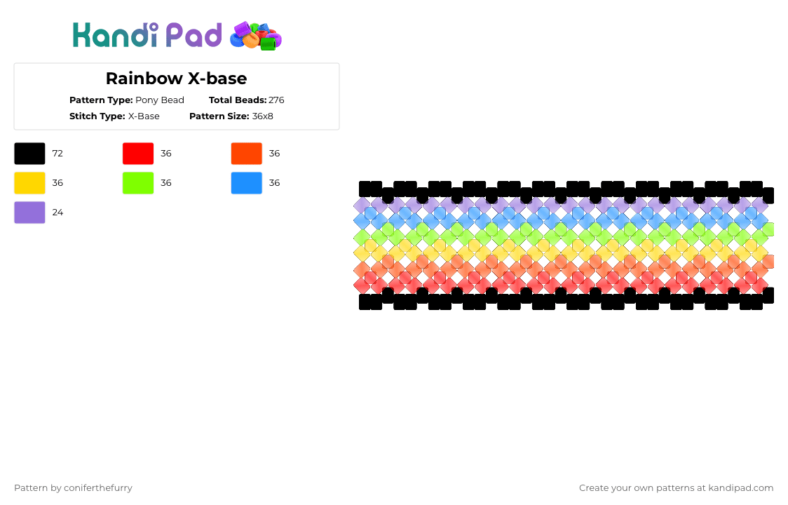 Rainbow X-base - Pony Bead Pattern by coniferthefurry on Kandi Pad - red,cotdblends,x base,colorful,rainbow,gay,pride